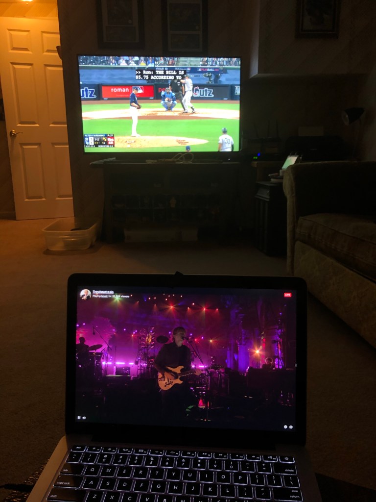 streaming music and watching the Yankees lose